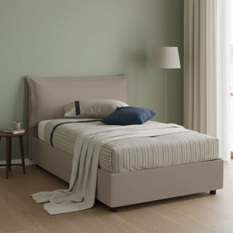 Talamo Italia Cama de plaza y media Angela, Cama contenedor con tapizado en ecopiel, 100% Made in Italy, Apertura frontal, adecuado para colchón Cm 120x190, Tórtola, con embalaje reforzado (1/5)