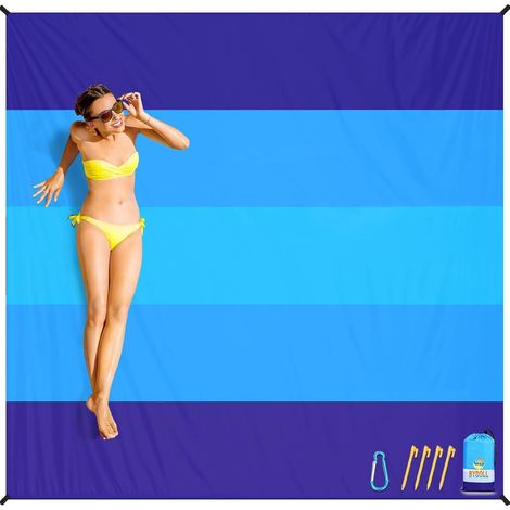 JSSEVN-Couverture de plage sans sable - Super grande - 210 x 200 cm - Imperméable - Anti-sable - Tapis de plage doux - Portable (1/5)