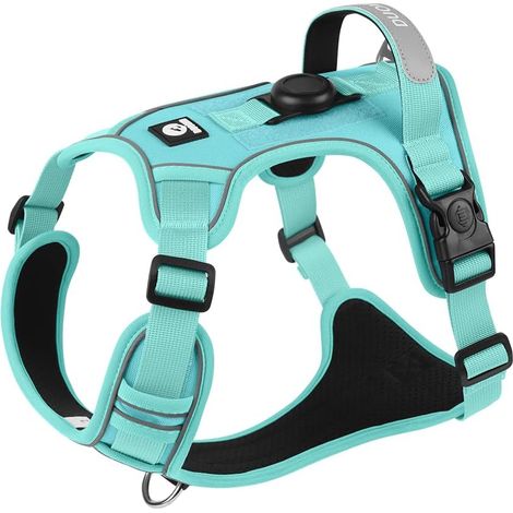 Harnais pour chien avec design de protection adapté, protection de traction réglable, protection contre l'étouffement, harnais de poitrine doux réfléchissant (vert, L) (1/5)