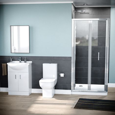 Magna 900mm Shower Enclosure, 760mm Side Panel, 550mm Vanity Unit & Close Coupled Toilet White (1/5)