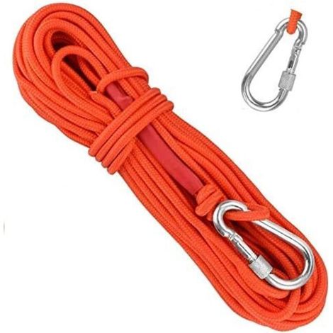 Odipie – Corde escalade tressée en polypropylène 20M – Résistante à l'usure, corrosion et UV – Mousqueton en alliage d'aluminium inclus – Orange (1/5)