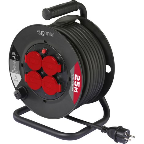 Sygonix SY-10236129 Kabeltrommel 25 m Schwarz Schutzkontakt-Stecker (1/5)