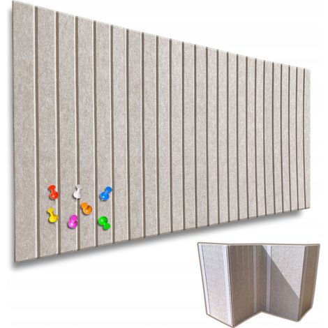 VERDICO Panneau mural acoustique en feutre 60x120 cm - tableau d'affichage mural punaisable à lamelles, beige clair, 42 punaises incluses (1/5)