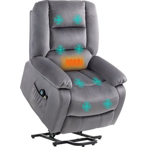 Fauteuil relax électrique avec aide au lever, massage et chaleur, gris foncé