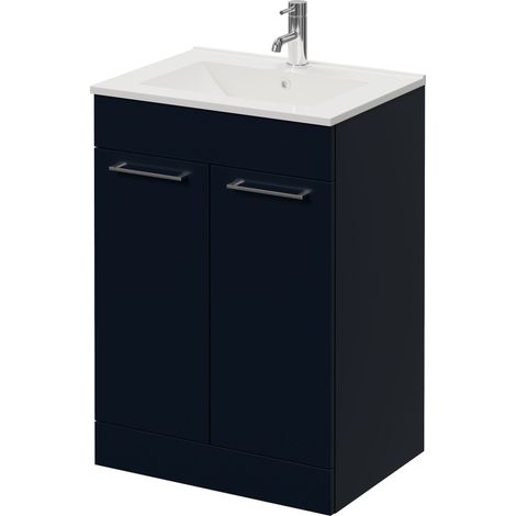 Napoli 460 Deep Blue 600mm 2 Door Vanity Unit with Angel Basin - 600mm - Chrome 160mm Handle