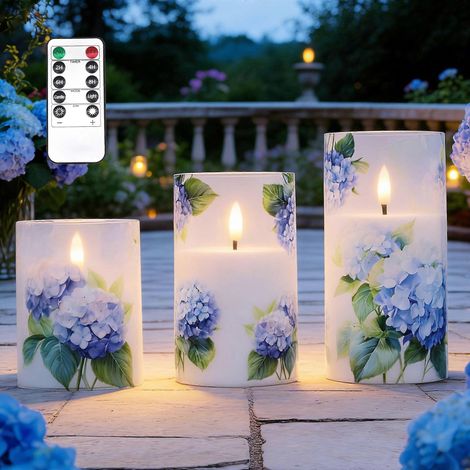 Bougies LED en verre hortensia à effet vacillant avec télécommande - Bougies sans flamme à piles (1/5)