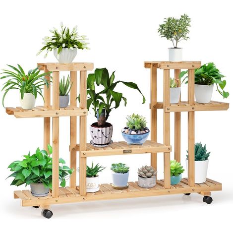 4-Tier Flower Plant Stand Wooden Flower Rack Display Shelf w/ Wheels & 8 Shelves (1/5)