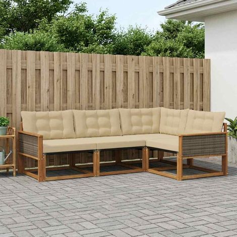vidaXL Outdoor Sofa Set with Cushion 4 pcs Natural and Beige