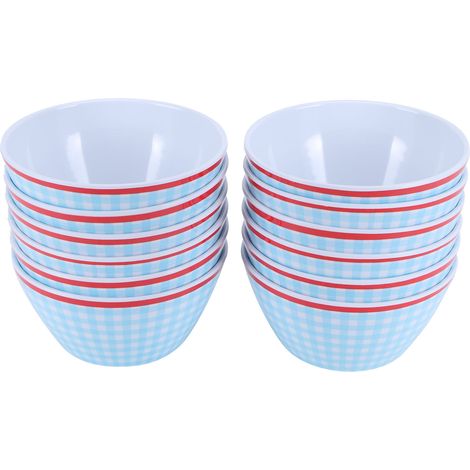 12 Pièces Bols à Salade 6 Pouces, Vaisselle de Service Imitation Porcelaine, Motif Quadrillé Bleu Clair (1/5)