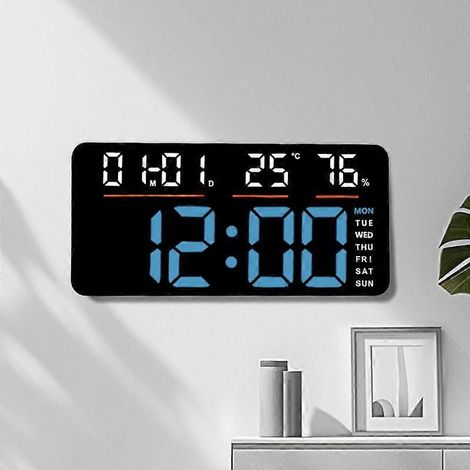 Grand réveil LED pour le salon, avec fonction horloge murale électronique numérique - design minimaliste, affichage du jour de la semaine, grand écran, fonctionnement silencieux. (B) (1/5)