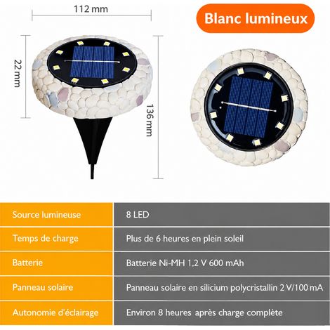 Spot solaire encastrable 8 LED lumière blanche effet galet en acier inoxydable 8led réf 9478 200 g – Livraison gratuite