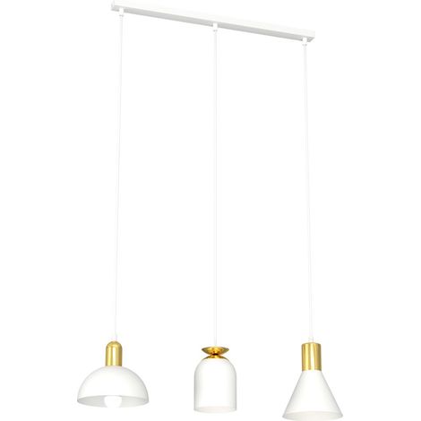 Lampadario 3 Luci Fox In Acciaio Bianco E Paralumi Forme Varie Bianco Oro