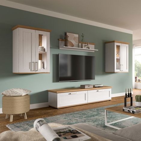 Ensemble 3 éléments meuble de salon décor blanc et naturel - VERONICE (1/5)