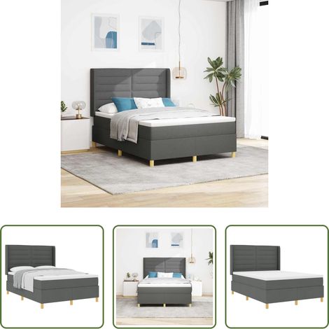 Matelas ferme -  Lit à ressorts avec matelas Gris foncé 140 x 200 cm tissu (1/5)