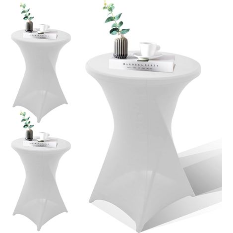 Lot de 3 housses extensibles pour table haute : 60 x 110 cm Blanc Housses de table mange-debout Nappe en élasthanne extensible pour mariage fête d'anniversaire banquet tables de bistrot rondes (1/4)