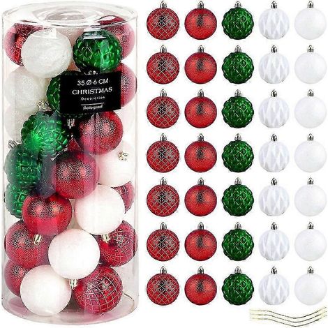 Boules de Noël incassables rouges, vertes et blanches de 6 cm, 35 pièces. (1/5)
