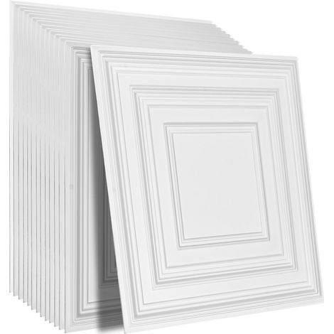 Panneaux de Plafond PVC 12 pièces 61x61 cm Blanc Motif Chevrons (1/5)