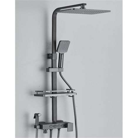 Ensemble de douche mitigeur thermostatique intelli Système de douche de salle de bain à affichage numérique, ensemble noir de robinet de douche thermostatique, robinet de douche à effet pluie moderne (1/5)
