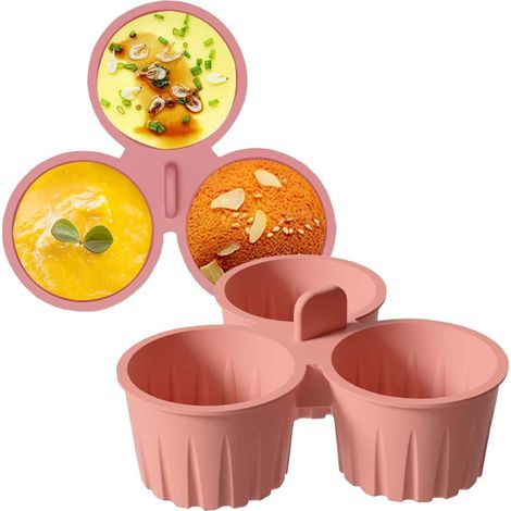 Molde de silicona para freidora de aire (2 piezas), bandeja antiadherente para hornear, 3 compartimentos para muffins, accesorios para hornear y cocinar, moldes reutilizables de silicona para hornear,