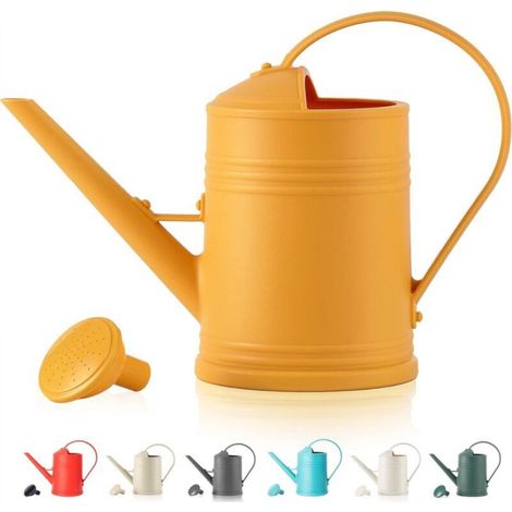 One-piece yellow indoor plant watering pot, 14"D x 5.5"W x 9"H, flower watering pot, plastic plant watering pot with watering head (1/5)