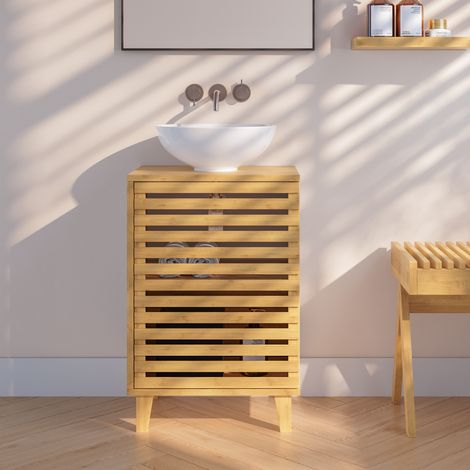 Mueble para debajo del lavabo Iveland con puerta 2 compartimentos cerrados bambú 60 x  40 x 30 cm - Natural [en.casa]