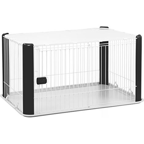 Iris Ohyama, Parco, Recinto, Bruco, Interno, Porta scorrevole con serratura, ganci per un facile montaggio, ventilazione ottimale, per cani, CLS-1130, nero