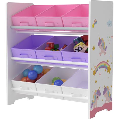 Scaffale portaoggetti Boiro per bambini con 9 contenitori pieghevoli bianco/viola/rosa 030006981