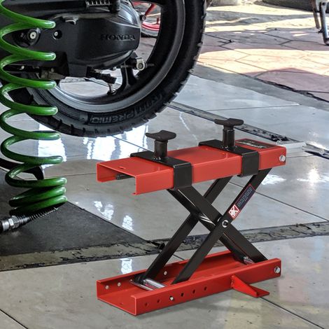 Plateforme élévatrice moto 500 kg hauteur réglable 19-53 cm support parking réparation noir rouge