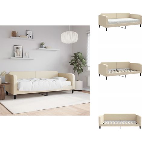 Lit de jour avec matelas crème 100x200 cm tissu - Lit De Jour Avec Matelas - Lits De Jour Avec Matelas - Canapé-lit - Lit D'appoint (1/5)