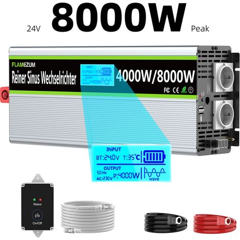 Spannungswandler 24V auf 230V – Reiner Sinus‑Wechselrichter 4000W Dauerleistung 8000W Spitzenleistung – Schutz vor Überhitzung und Kurzschluss (1/5)