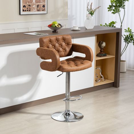 Tabouret bar dossier Marron accoudoirs hauteur réglable repose pieds cuir synthétique