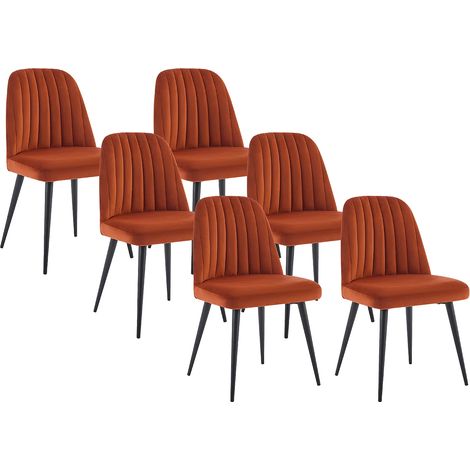 Vente-Unique – Lot de 6 chaises en velours terracotta – Piètement métal noir – Hauteur d'assise 46 cm – Style rétro nordique (1/5)