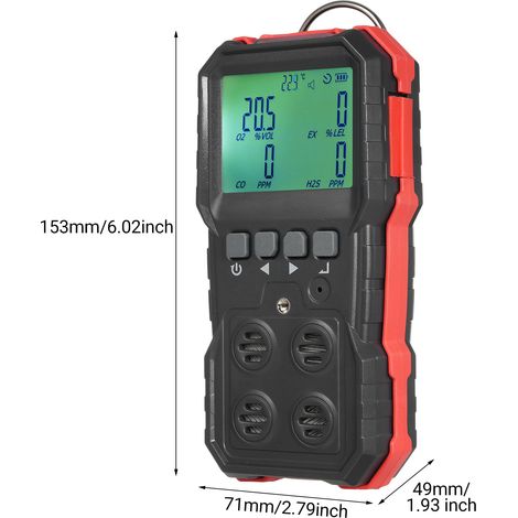 Rilevatore di gas 4 in 1, schermo LCD, misurazione combinata, allarme sonoro, luminoso e a vibrazione, registrazione dati, carburante. (1/5)