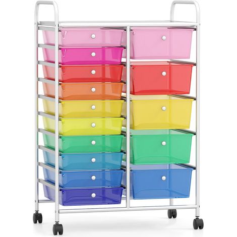 Carro de almacenamiento con ruedas 62 x 39 x 97 cm 15 cajones extraíbles diseño colorido en metal cromado 200018073