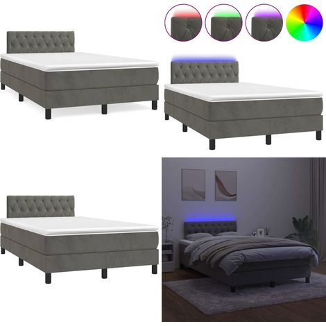 Sommier à lattes de lit avec matelas LED gris foncé 120x190 cm - Lit Plateforme - Lit Design - Lit Capitonné - Lit Velours - Lit Avec Éclairage Led - Home & Living (1/5)