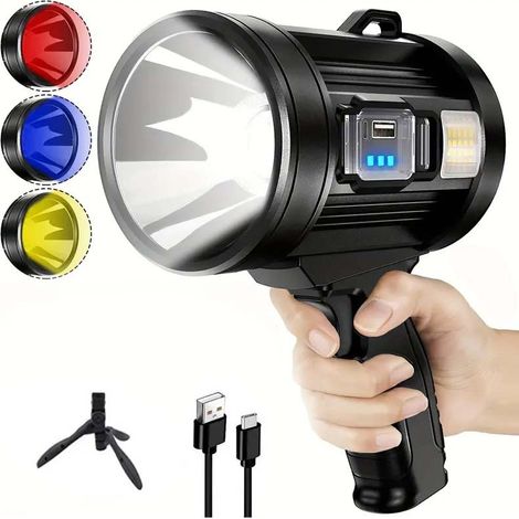projecteur rechargeable lampe torche solaire de chasse LED avec pied idéal pour les activités plein air (1/5)