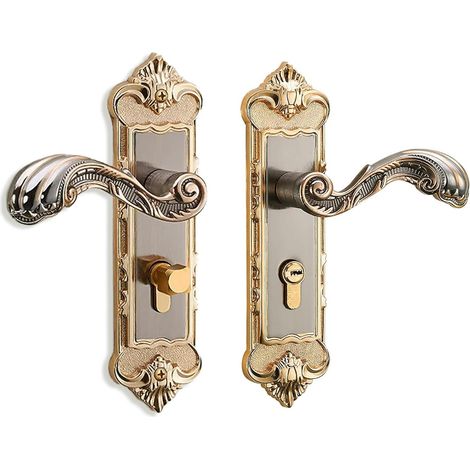 Poignée de porte de style européen avec serrure à levier, ensemble de 2 pièces et clé, convenant aux portes en bois de chambre et d'intérieur. (1/5)
