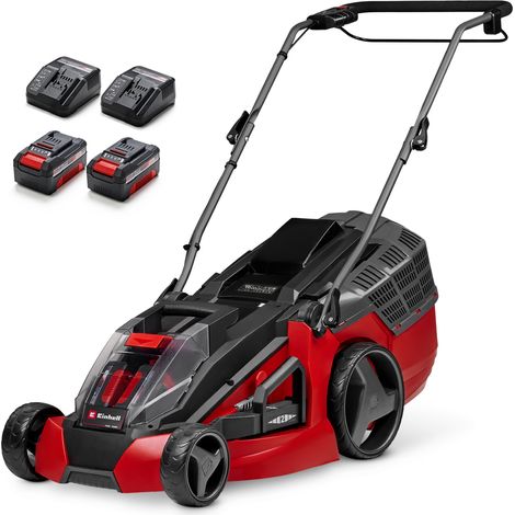 Einhell Akku-Rasenmäher GE-CM 43 Li M Kit Power X-Change (36V, 43 cm Schnittbreite, bis 600 m², Brushless, Mulch-Kit, 63L Fangkorb, 25-75 mm Schnitthöhe, inkl. 2x 4,0Ah + 2x Ladegerät)