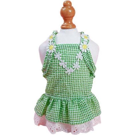 Junges, geblümtes Kleid für Hündin, Spitzen-Tutu-Rock, grün, Größe S, elegantes Outfit für kleine Hunde, leichte und bequeme Mädchenkleidung.