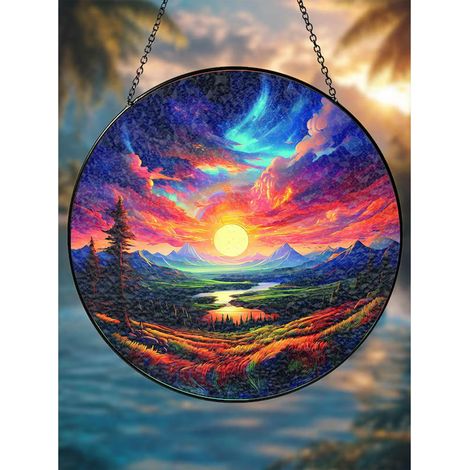 Attrape-soleil vitrail coucher de soleil nature 9 cm, décoration fenêtre