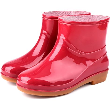 Womens Rain Boots Fashion Antiskid Short Rain Boot Round Head Radian PVC Plastic Rain Boots Red 40 (1/5)
