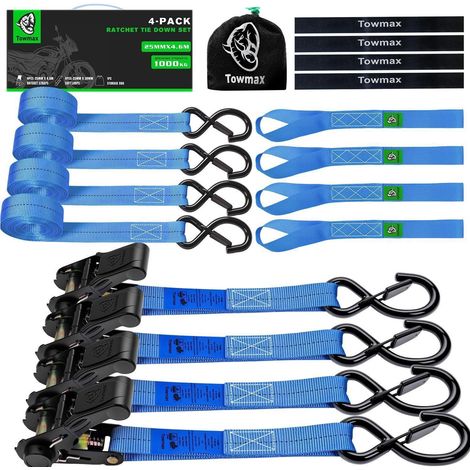 Spanngurte mit Ratsche 4er Set 1000kg Bruchlast Blau