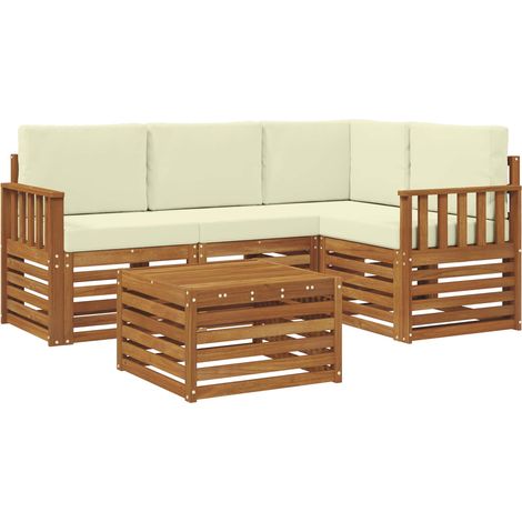Conjunto de sofás de exterior 5 uds. Natural y Crema Poliéster vidaXL (1/5)