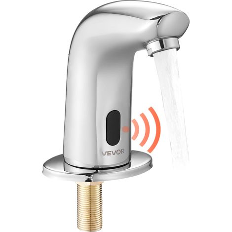 Robinet Automatique sans Contact, Mitigeur de Lavabo à Capteur de Mouvement, Robinetterie d'Eau Froide, Fonctionne sur Piles, pour Tuyau de 9,5 mm, Bar Cuisine Salle de Bain, Chromé Argenté (1/5)
