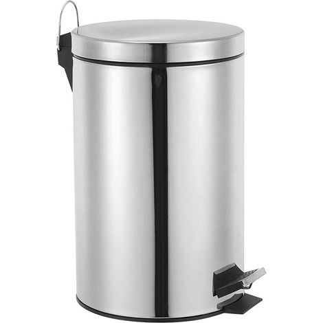 Perel Metall-Treteimer mit herausnehmbarem Kunststoffeimer, Metallgriff und rutschfestem Pedal, ideal für Zuhause und Büro, Inhalt 14 Liter, rund Ø 25 x 39,5 cm, Edelstahl (1/3)