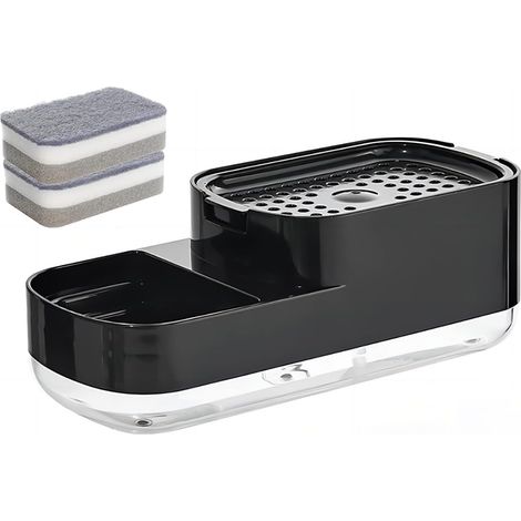 1 distributeur de savon avec porte-éponge, 2 en 1 pour évier cuisine et salle de bain, organisation compacte, dimensions 23 x 10 x 8 cm (1/5)