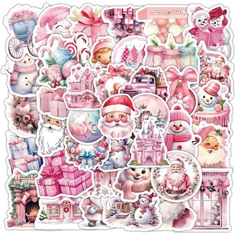 52 Pièces Autocollant Noel Scrapbooking, Rose Stickers Noel, Merry Christmas Autocollant Scrapbooking pour Album DIY Bullet Journaling Scrapbook Artisanat Décoration (1/5)