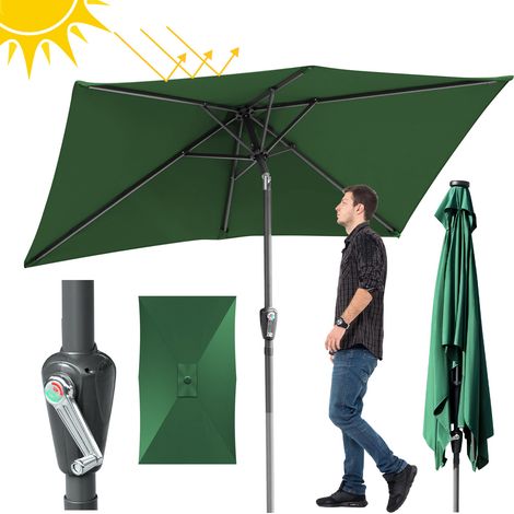 Wolketon Sonnenschirm Rechteckig Balkonschirm Ø300x200cm Grün beidseitig um 30° knickbar mit kurbel Marktschirm Terrassenschirm Sonnenschutz Gartenschirm