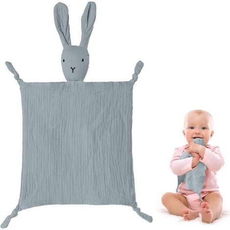 Copertina Alletto morbidissima con motivo a coniglietto, regalo per neonati, sicura e soffice, grigia, regalo di nascita, lenitiva per i neonati fin dalla nascita (1/5)