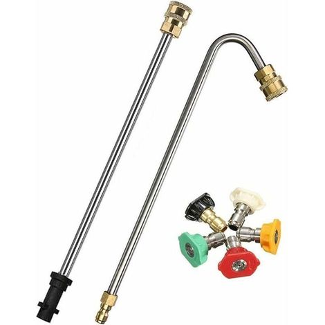 Lance de pulvérisation coudée 1 mètre pour nettoyeur haute pression, acier inoxydable, raccord rapide laiton, compatible Karcher K2 à K7 (1/5)